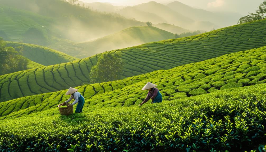 collecting fresh tea leaves