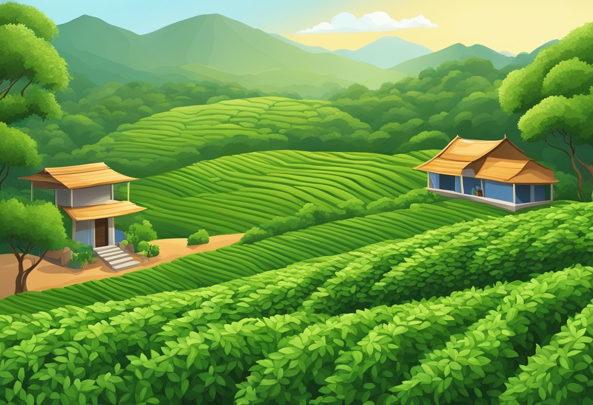A lush tea plantation in India with various types of chai plants