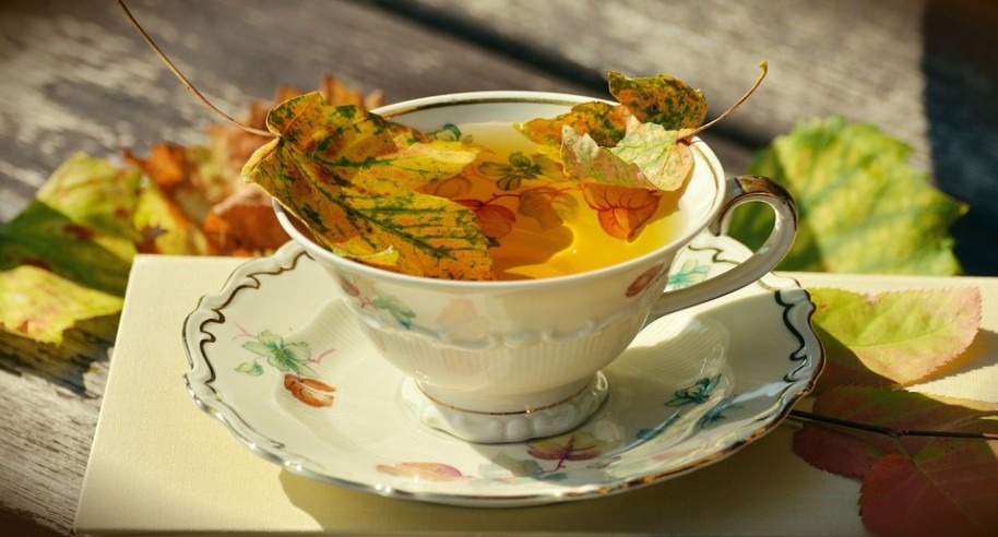 Image showing a tea cup with autumn leaves.