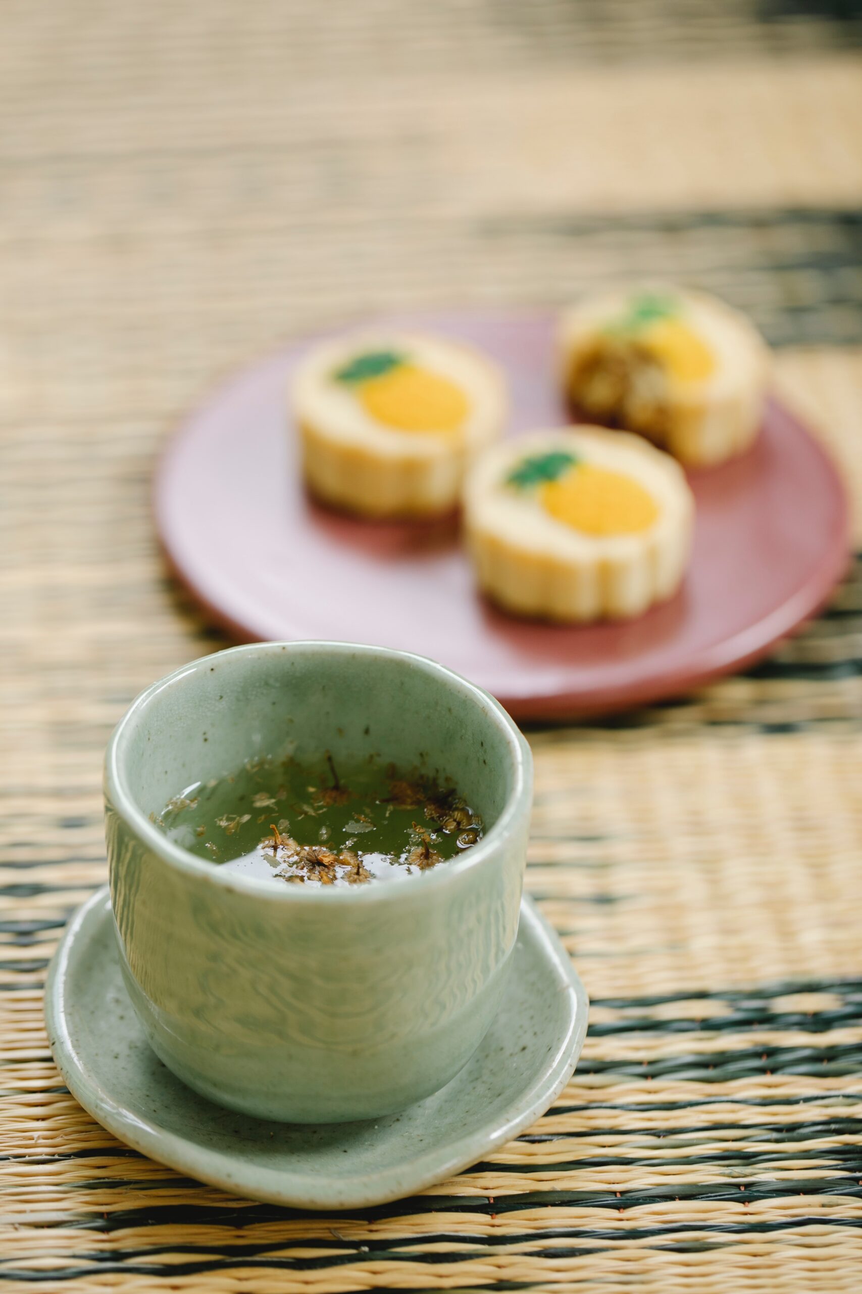 Green-tea-with-a-sweet-treat-on-the-table