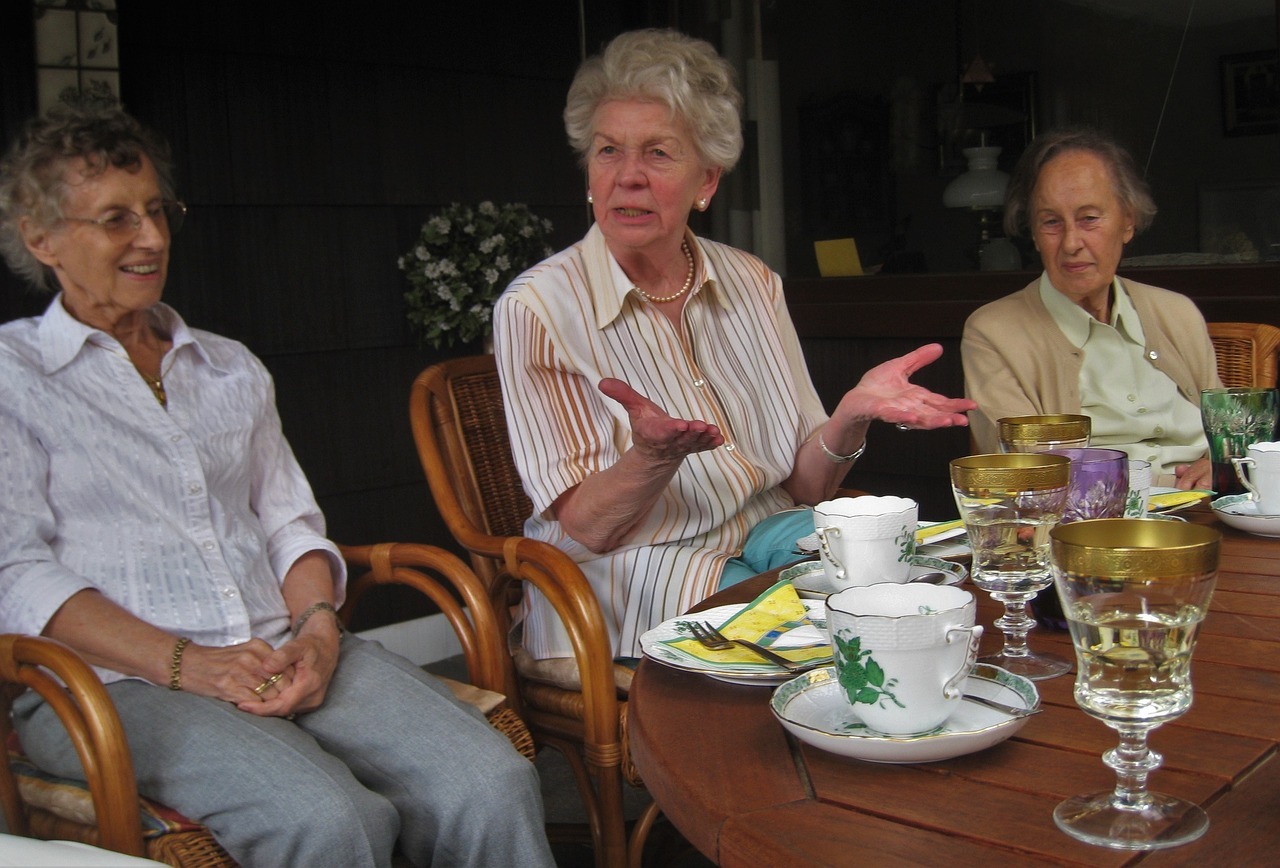 Seniors having a tea party 